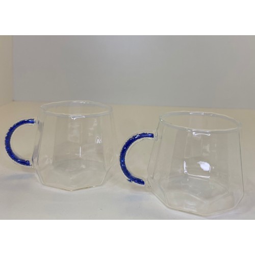 Conjunto de Xícaras Borossilicato Alça Azul Conjunto de Xícaras Borossilicato Alça Azul